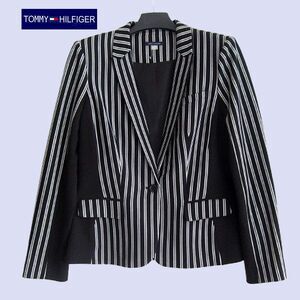 TOMMY HILFIGER NEW Dark Academia Stripe/Solid Lapel Salt/Pepper Jacket 16